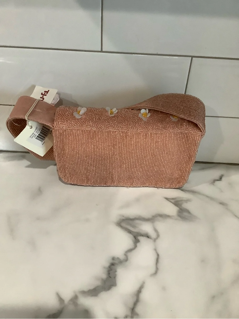 Pink Beaded Coconut Embroidered Crossbody Bag